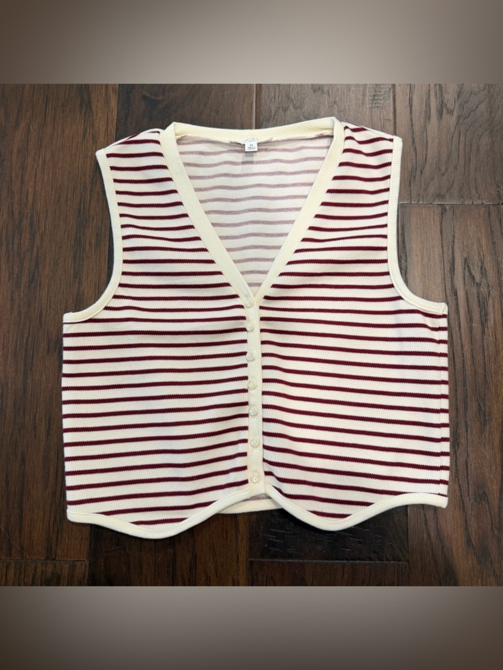 Cream and maroon striped vest